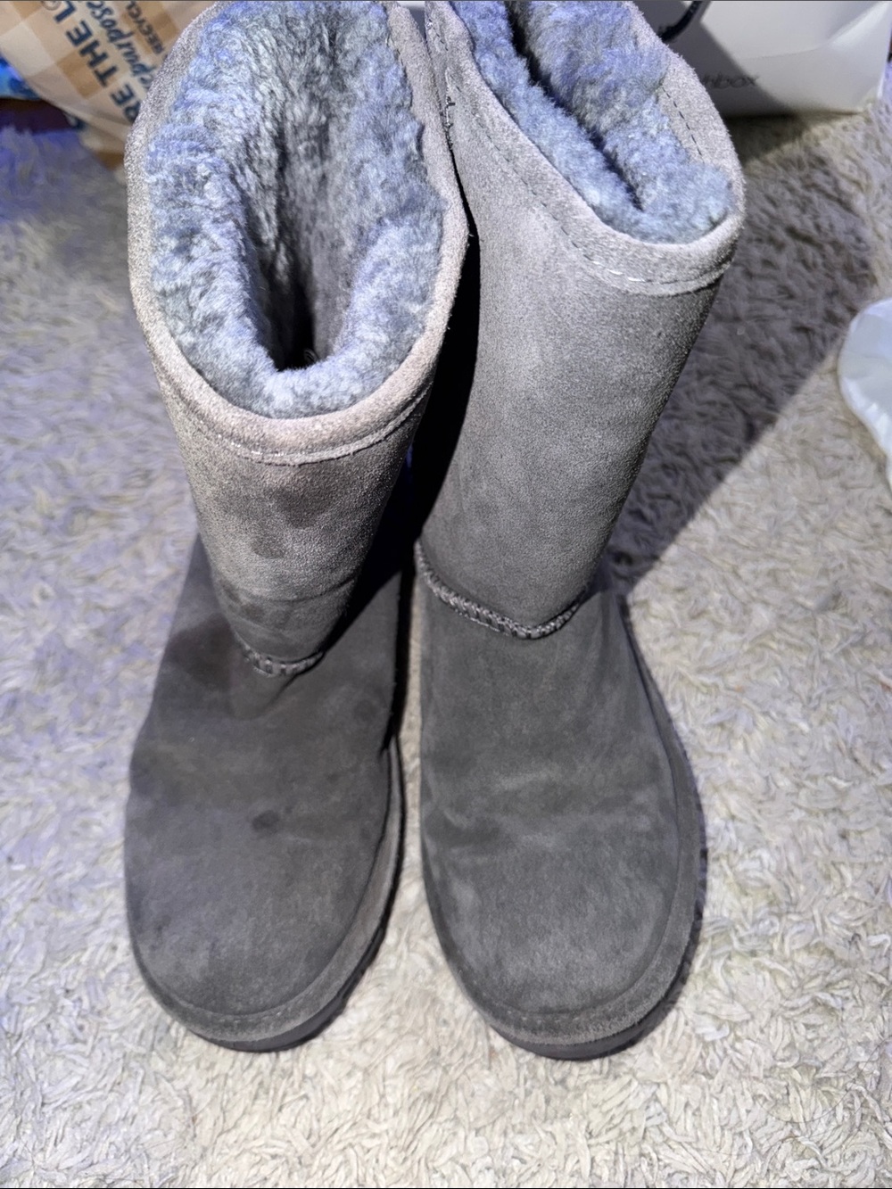 BearPaw Women's Gray Suede Shearling-Lined Classic Mid-Calf Boots